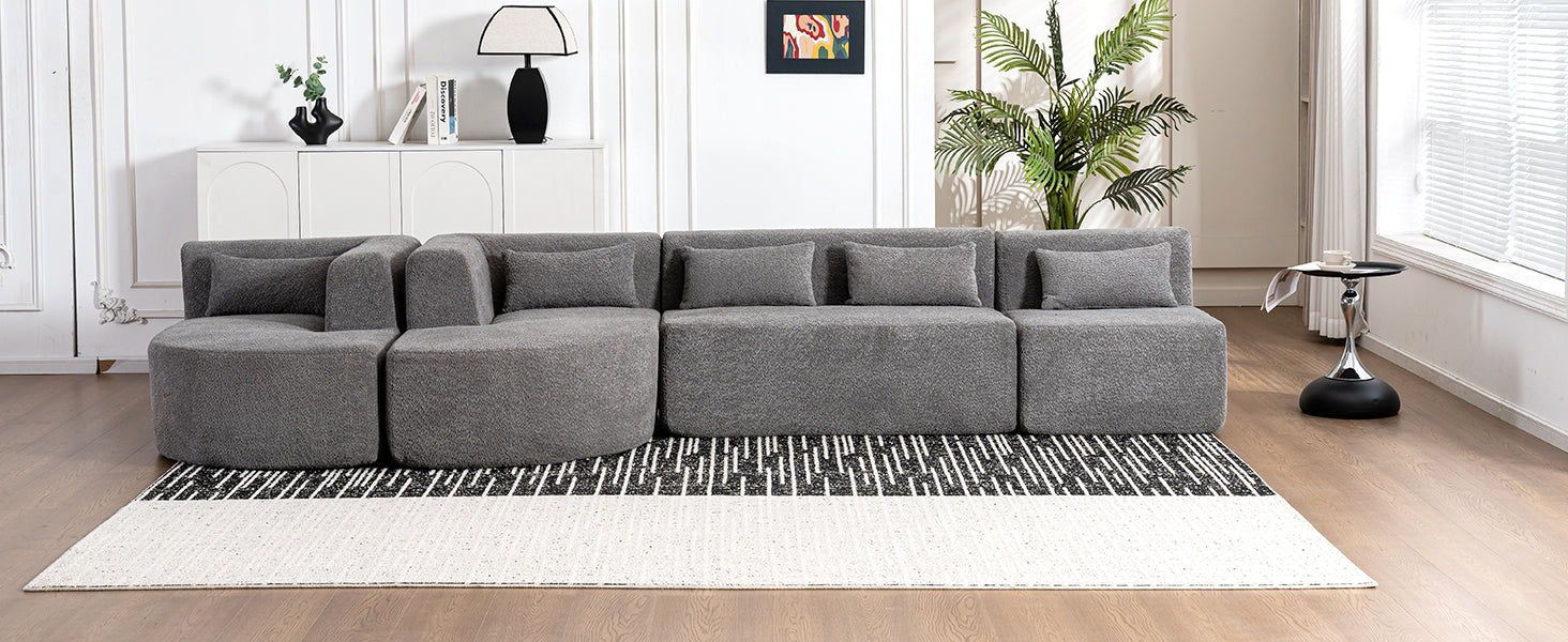 143.7" Upholstered Sofa Free Combined Sofa Couch With Two Chaise Lounge And Five Back Pillows For Living Room, Light Gray Light Gray Foam Polyester 5 Seat