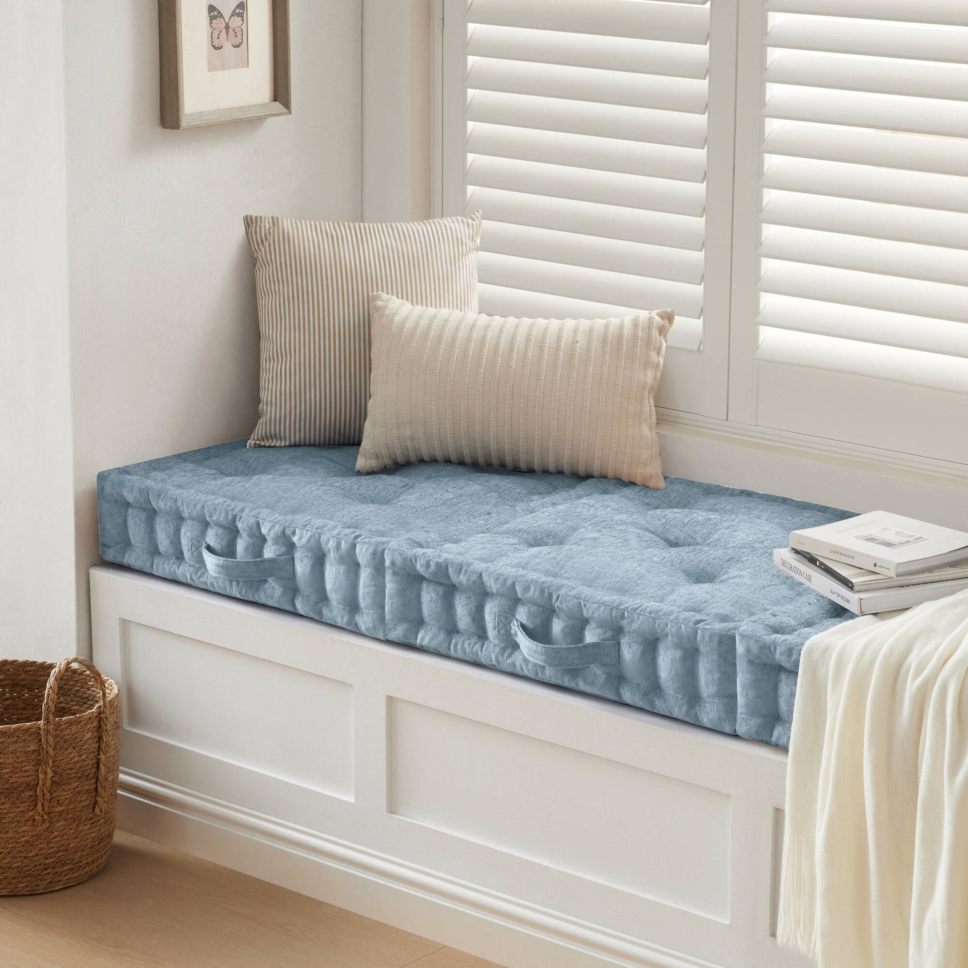 Poly Chenille Square Floor Pillow Cushion 24X24" Aqua Blue Polyester