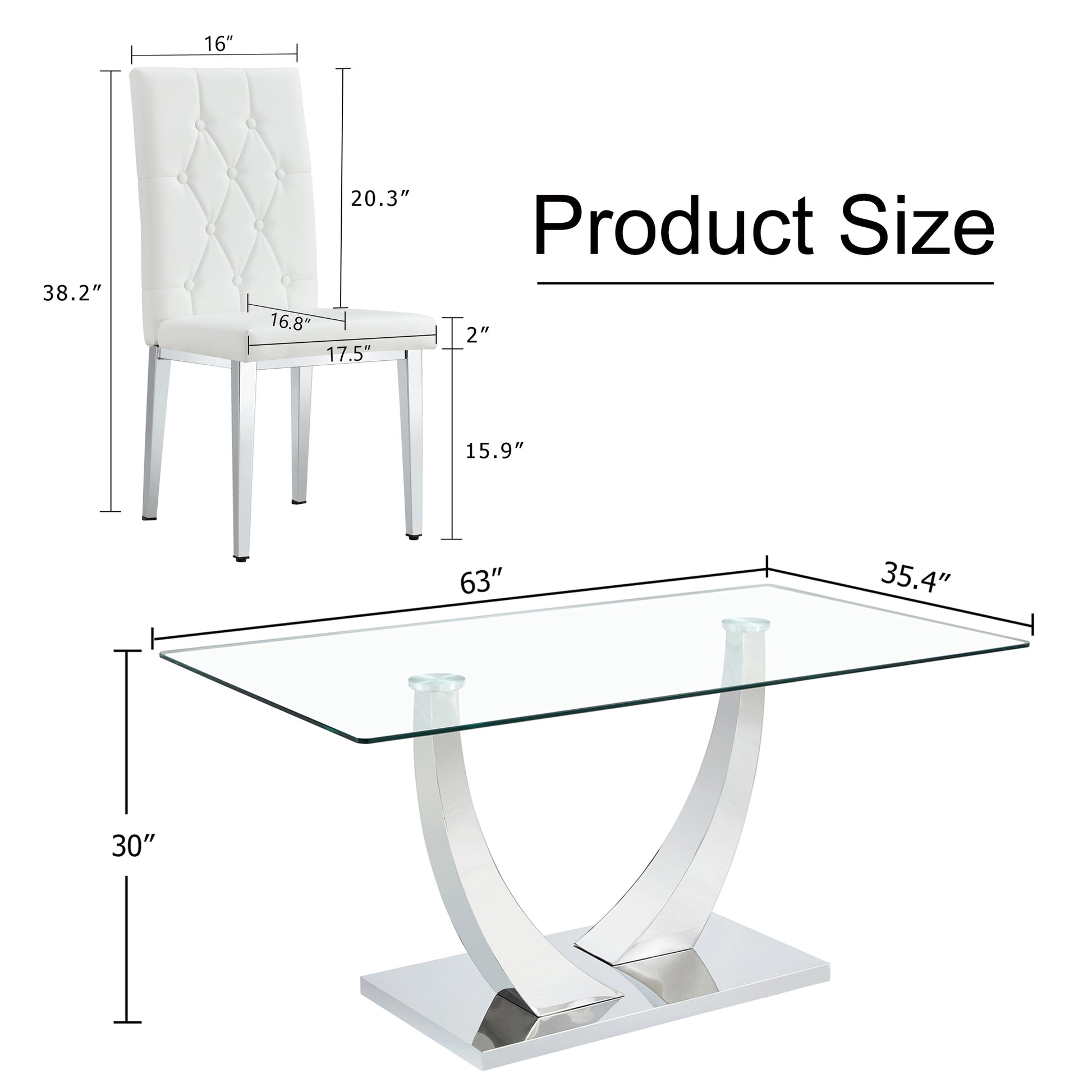 Table And Chair Set, Modern Dining Table, Tempered Glass Tabletop And Silver Colored Leg Table, Soft And Comfortable Dining Chair, Perfect For Dinner, Meetings, Home And Office Decor White Glass