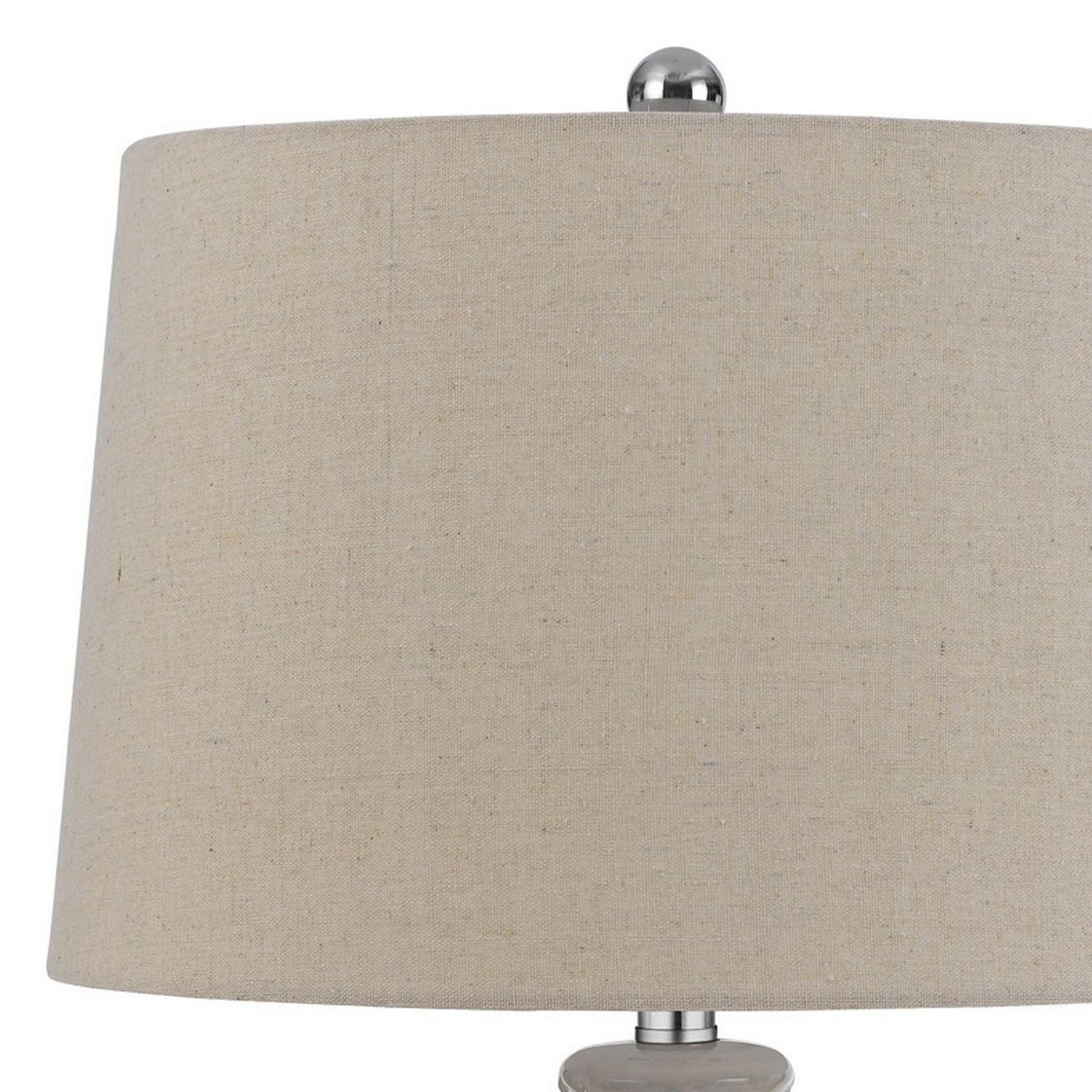 27 Inch Table Lamp Set Of 2, Ceramic Base, Hardback Fabric Shade, Ivory Ivory Ceramic