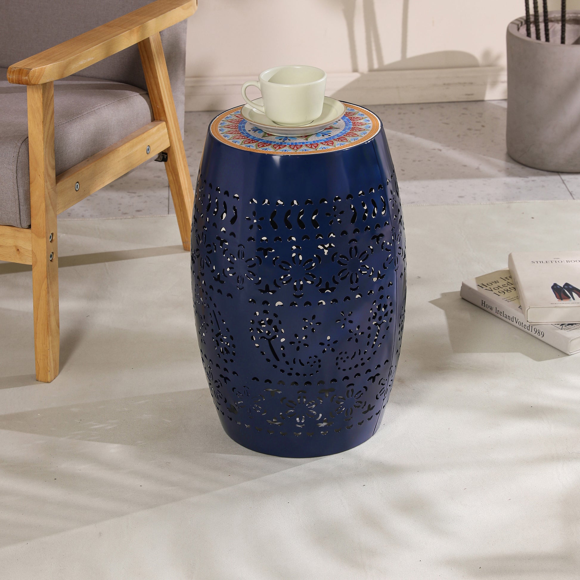 Ruby 12" Side Table Dark Blue Dark Blue Ceramic Tile Iron