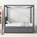 Full Size Upholstery Canopy Platform Bed With Trundle And Three Storage Drawers, Gray Full Gray Upholstered