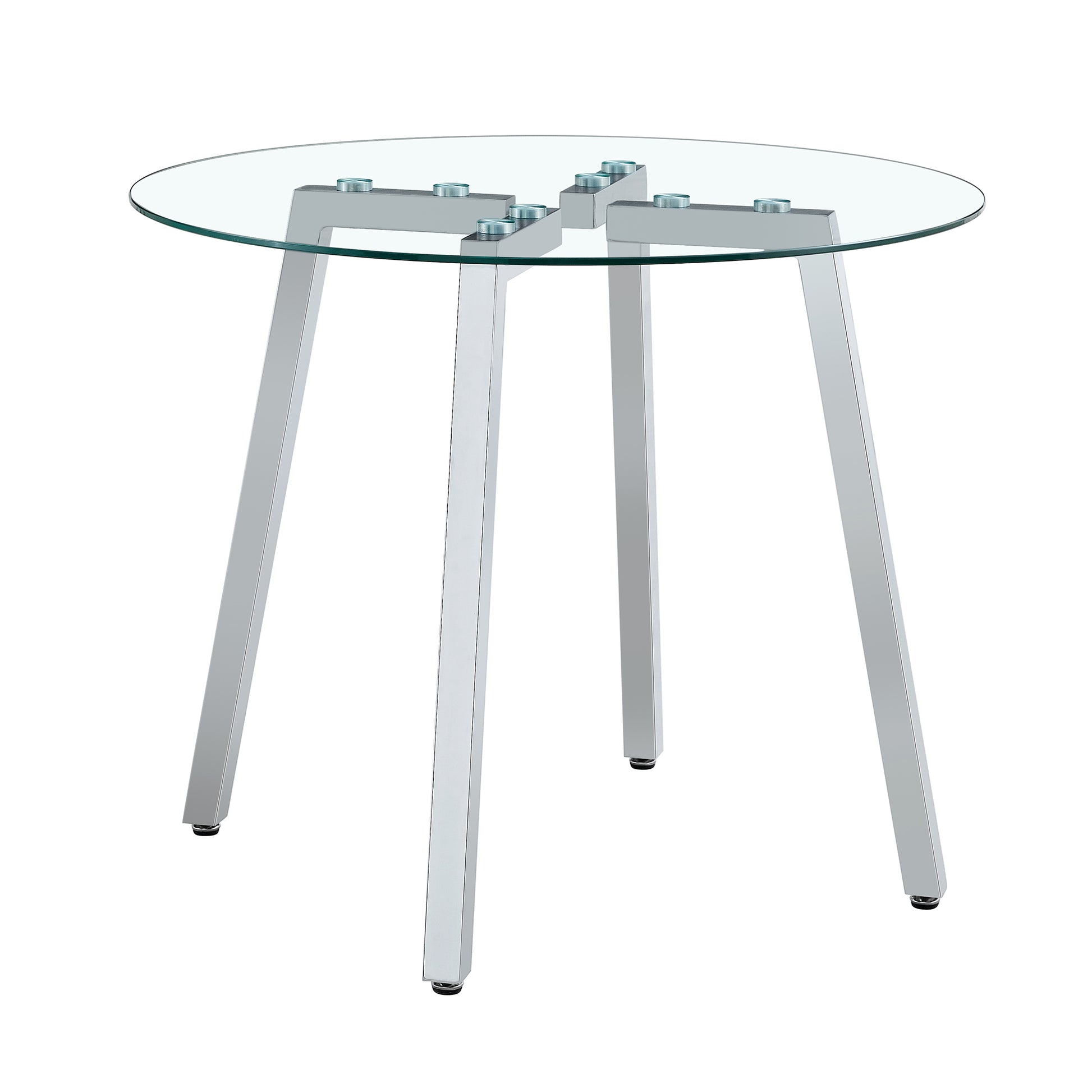 Modern Luxurious Round Tempered Glass Dining Table With Silver 7 Shaped Metal Legs,Suitable For Family Meals, Office Conferences, Or As A Casual Coffee Table For Various Occasions.36*36*29.5 Silver