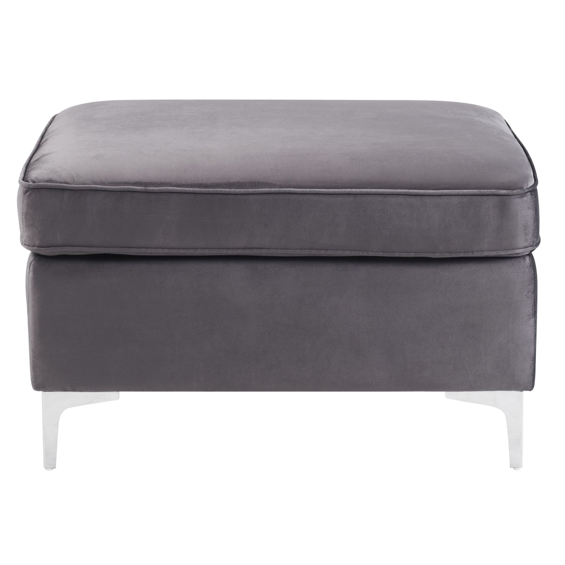Grey Rectangle Ottoman Grey Velvet Wood Primary Living Space Solid Grey Contemporary Pine Rectangle Wood Metal