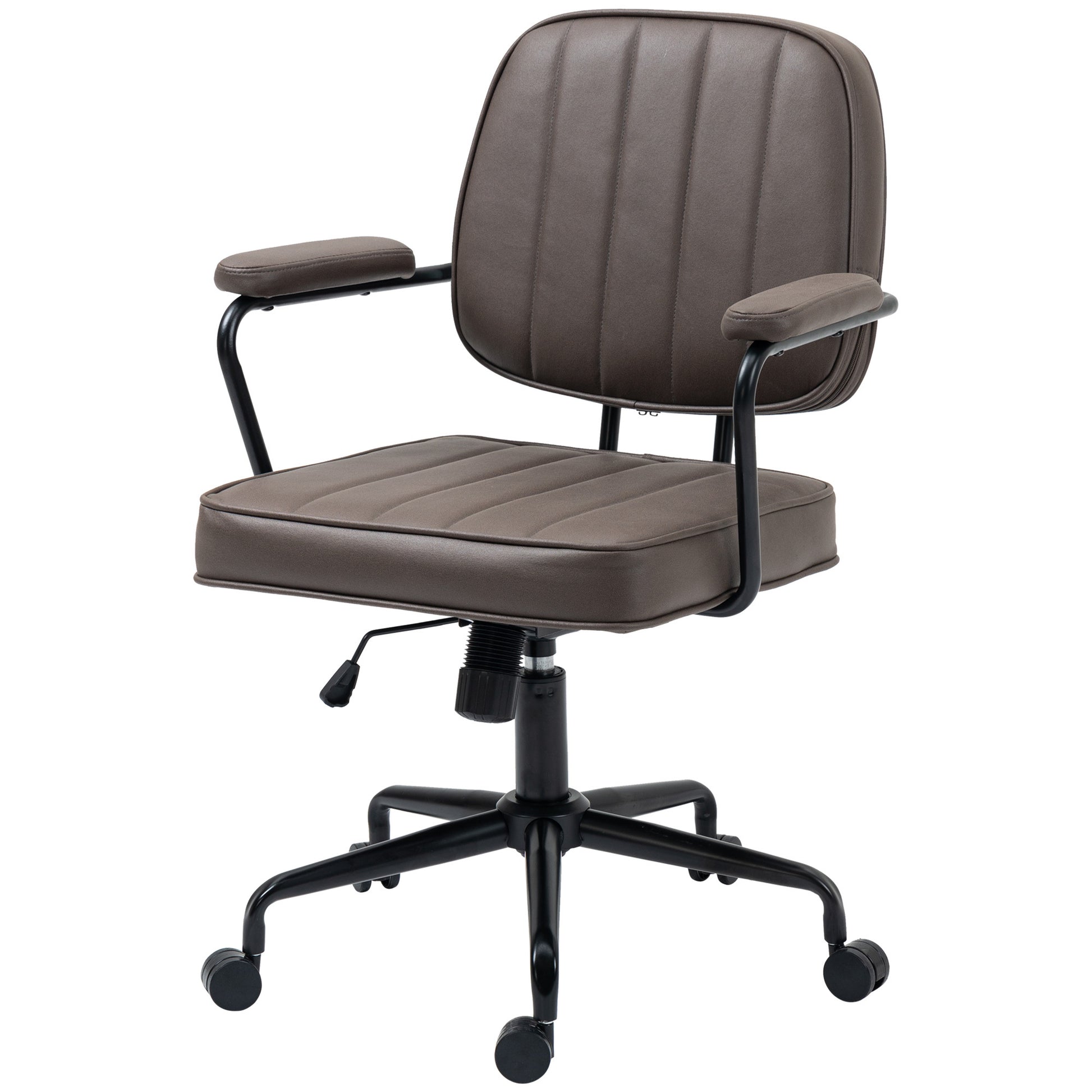 Vinsetto Home Office Chair, Microfiber Computer Desk Chair With Swivel Wheels, Adjustable Height, And Tilt Function, Light Brown Brown Polyester