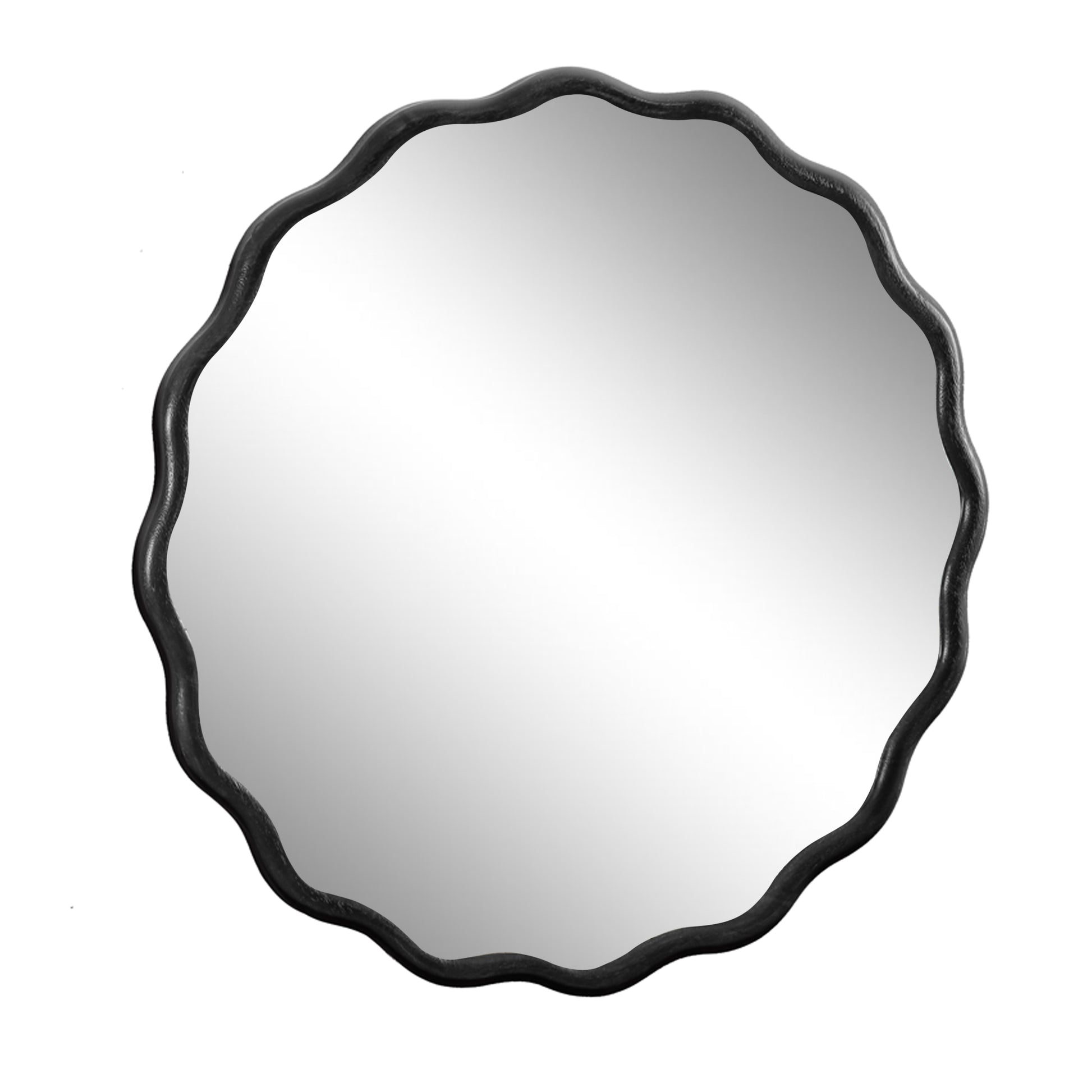 Solid Wood Wavy Mirror Black Vanity Mirror Wall Decor 42" X 42" Modern Mirror Wall Decor For Bathroom, Bedroom, Living Room, Dining Room, Cloakroom, Entryway Antique Black Glass Solid Wood