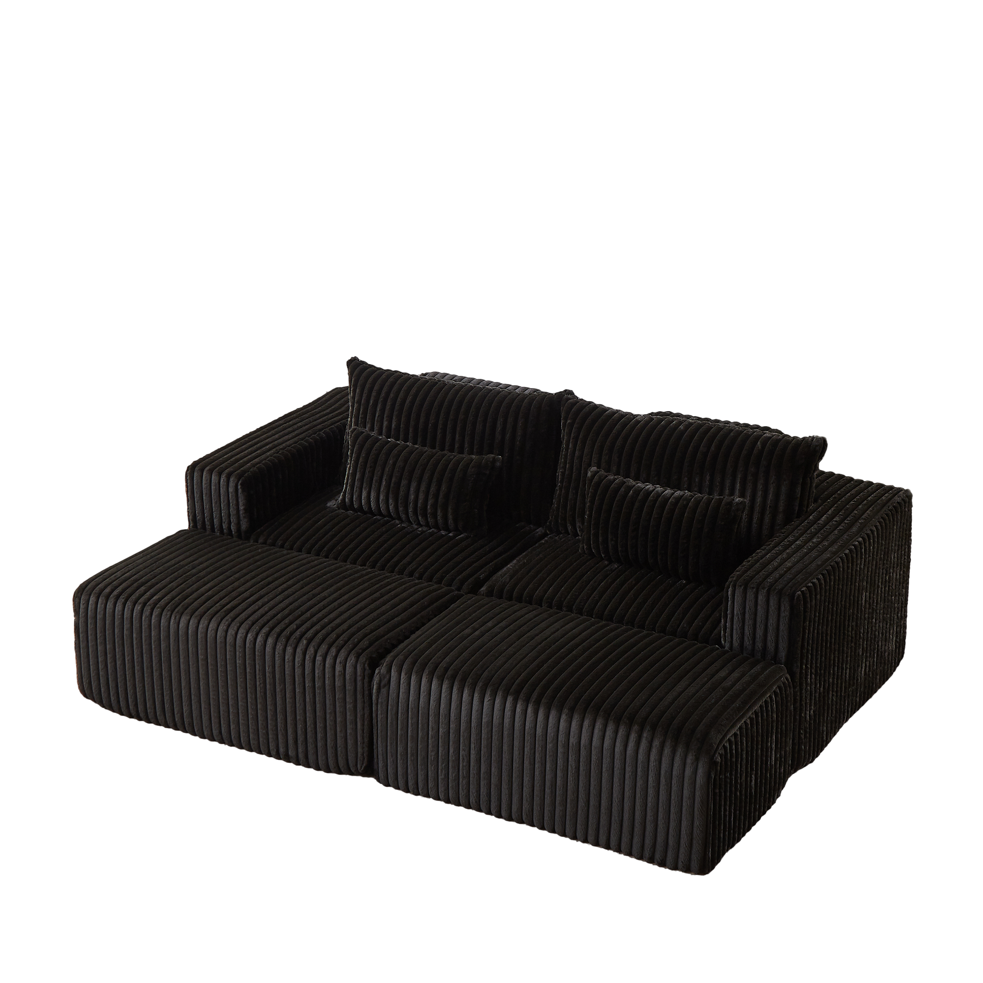 87" Oversized Sectional Lounge Chaise,No Assembly Required,Cloud Plush Loveseat With Two Removable Footstool,Fluffy Modern Sleeper Chair For Indoor Living Room Bedroom Black Corduroy 2 Seat