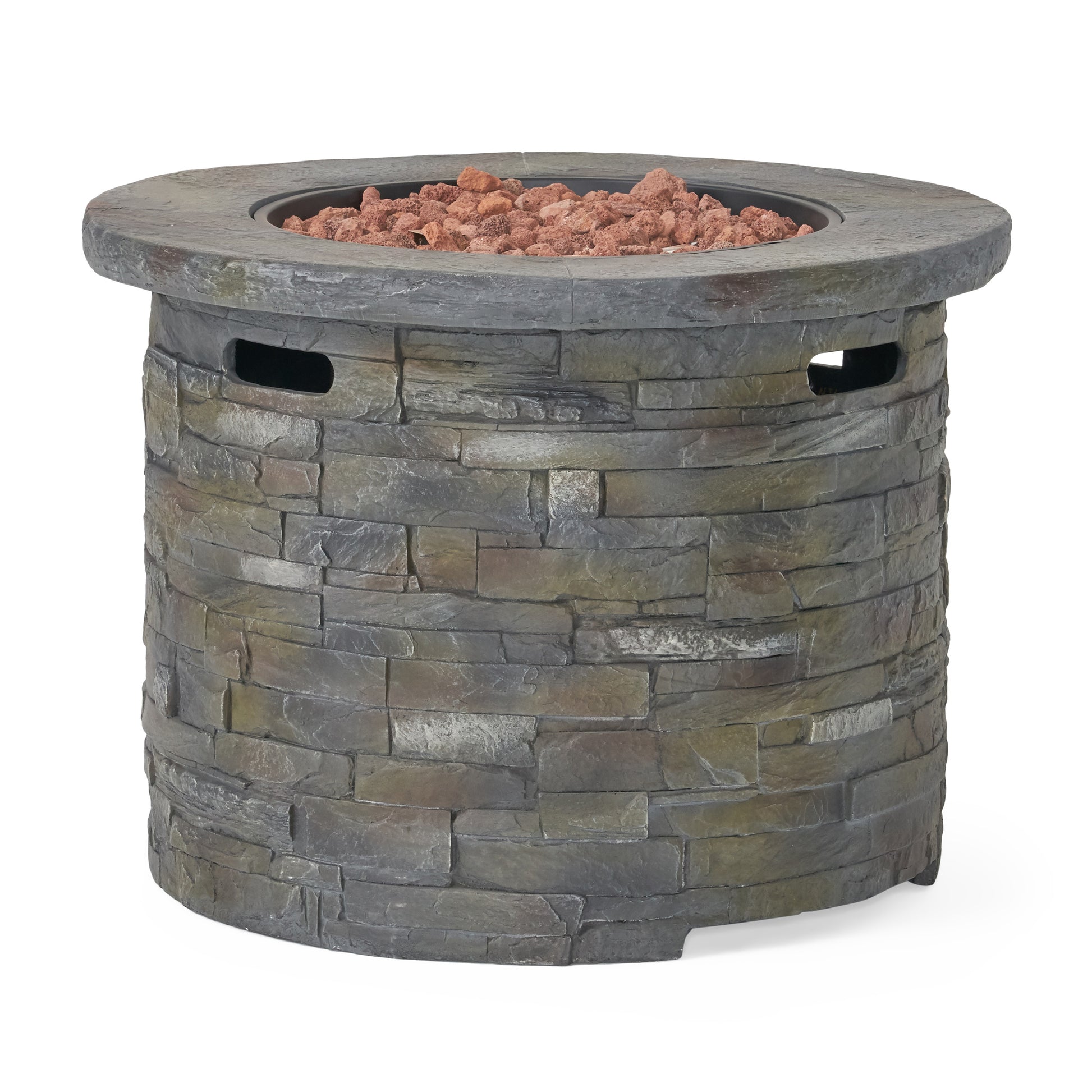 35" 40000 Btu Firepit Round Stone Gray Magnesium Oxide