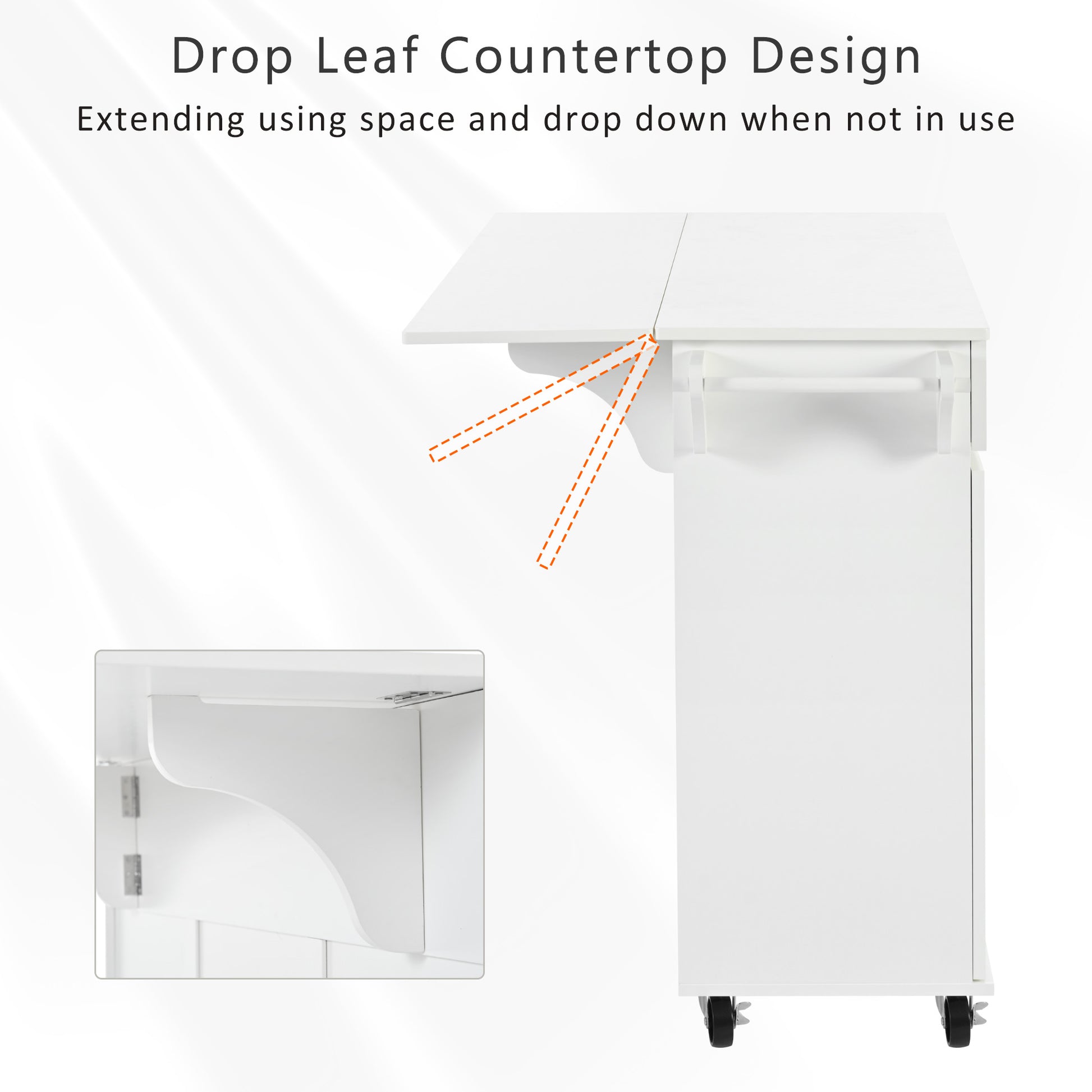 K&K 53.2'' Kitchen Island With Drop Leaf, Kitchen Storage Cart With Spice Rack, Towel Rack And 2 Drawers, Rolling Kitchen Island On Wheels With Adjustable Shelves For Kitchen, Dining Room, White White Brown Kitchen Artsy,Casual,Classic,Minimalist,Modern