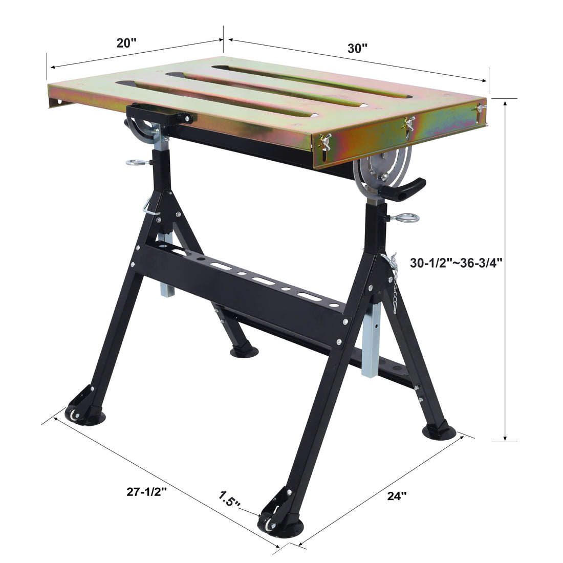 Welding Table 30"X20", 400Lbs Load Capacity Steel Welding Workbench Table On Wheels, Folding Work Bench With Three Slot,Adjustable Angle & Height Black Steel