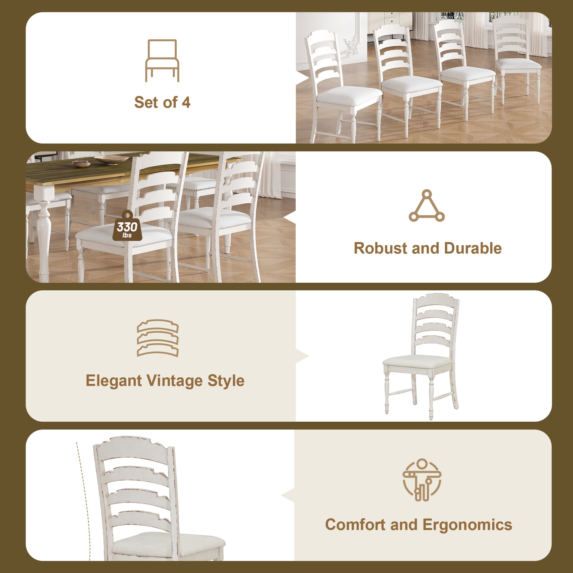 Vintage Traditional 9 Piece 82.7Inch Extendable Dining Table Set With 23.6Inch Removable Leaf And 8 Upholstered Dining Chairs For 8, Brown Cream Wood Dining Room Distressed Finish Rubberwood Rectangular Dining Table With Bench Wood Wood Cream Brown Seats