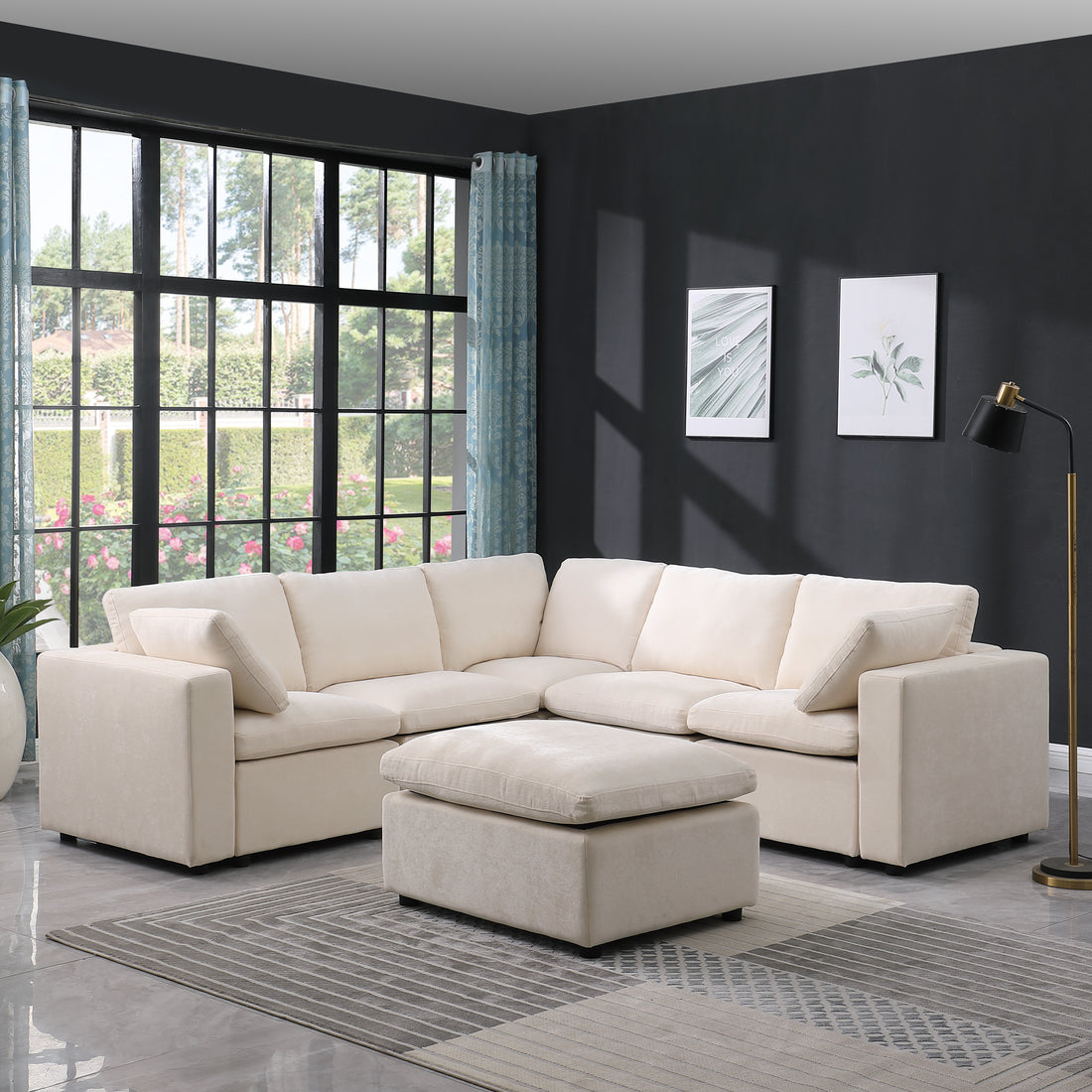 Modular Sectional Sofa, Convertible L Shaped Sofa Couch, Modular Sectionals With Ottomans, 6 Seat Sofa Couch With Reversible Chaise For Living Room. Beige Beige Fabric 6 Seat