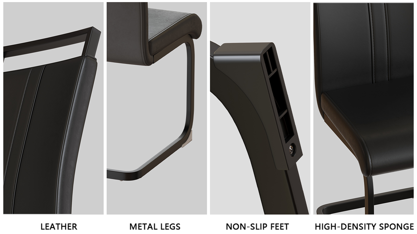 59 "Rural Industrial Rectangular Mdf Black Dining Table Set And Pu Armless Dining Chair Set, 6 Pieces. Kitchen Black Metal Table Leg Dining Chair Set Black Mdf