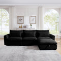 Corduroy Sectional Sofa, L Shaped Couch With Storage Footstool And 3 Pillow, Sectional Couch For Living Room Apartment, Black Black Corduroy 3 Seat