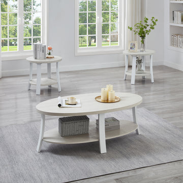 Anze Contemporary Oval Wood Shelf 3 Piece Coffee Table Set White Primary Living Space Coffee & End Tables Mdf
