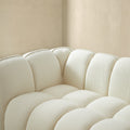 Marissa Sofa Cream Boucle Cream,White Wood Tufted Back Mid Century Modern Boucle,Solid Wood 3 Seat