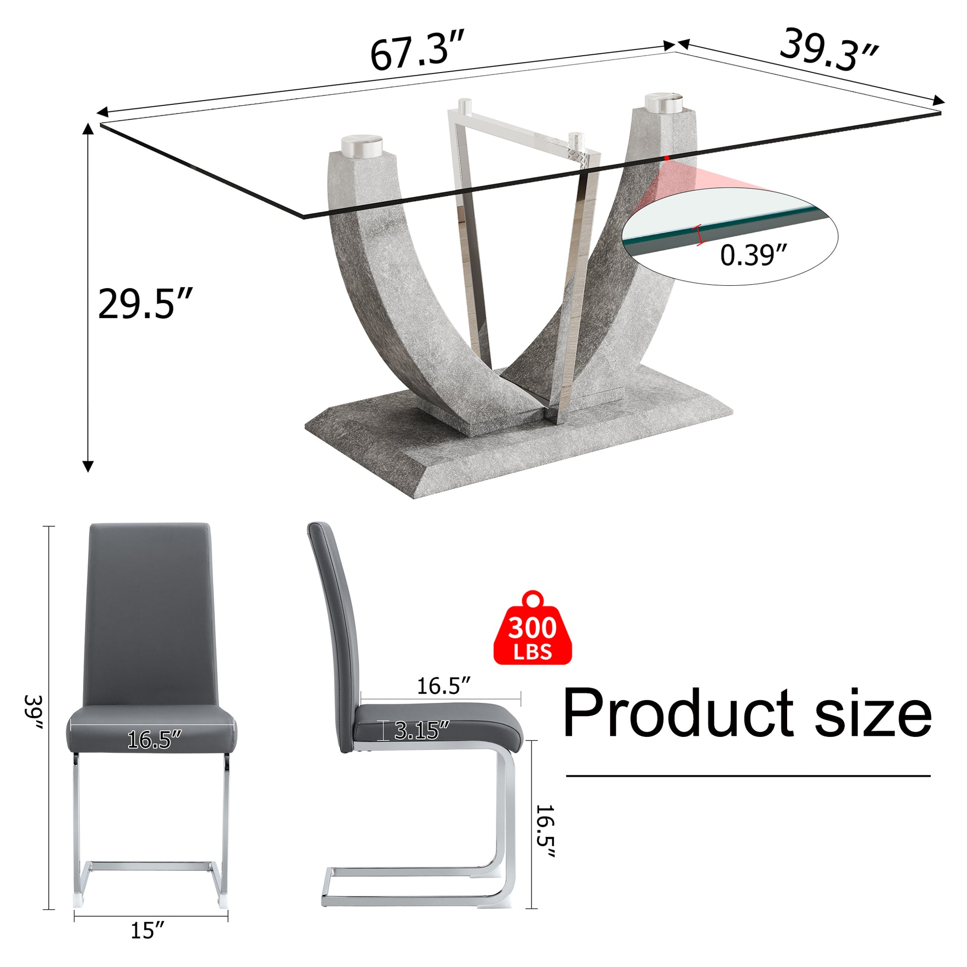 1 Table And 8 Chairs Set.Large Rectangular Table, Equipped With 0.39 Inch Tempered Glass Table Top And Mdf Table Legs.Paired With 8 Chairs With Faux Leather Padded Seats And Metal Legs.F 907,Dx 2268 Transparent Mdf Glass