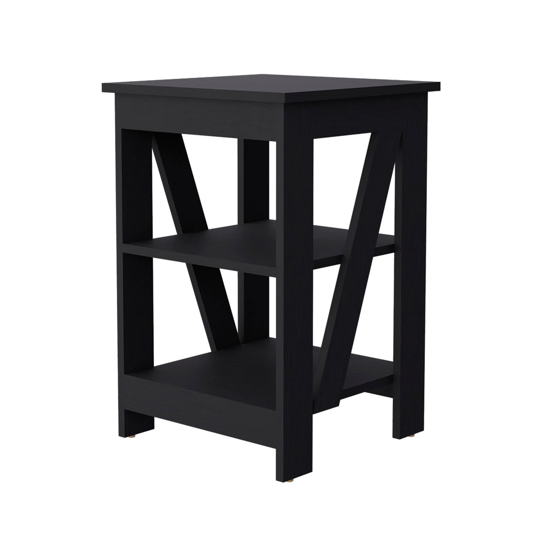 Clio Auxiliary Table, With Two Shelves - Black