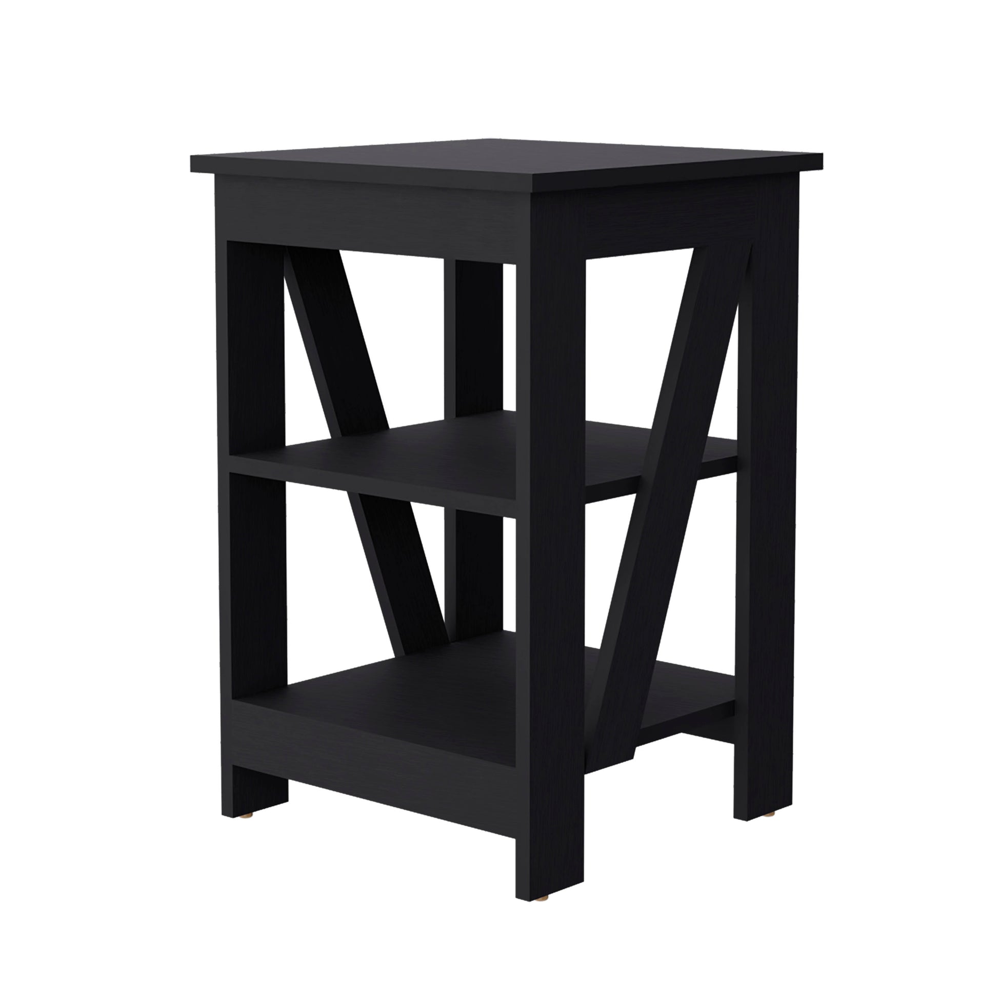 Clio Auxiliary Table, With Two Shelves Black Primary Living Space Pine Bookcase Rectangular Particle Board Engineered Wood