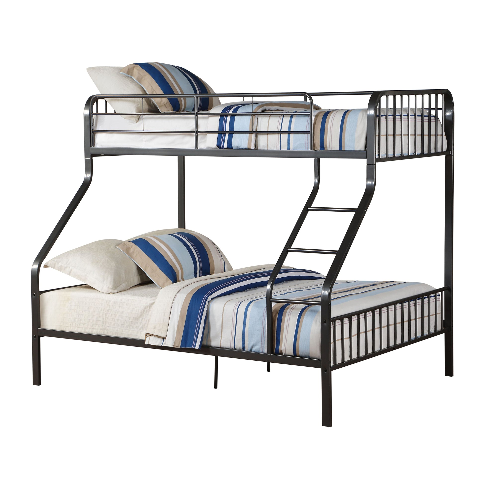 Gunmetal Twin Xl Queen Bunk Bed With Built In Ladder Gunmetal White Metal