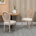 Homcom French Style Upholstered Dining Chair Set, Armless Accent Side Chairs With Rattan Backrest And Linen Touch Upholstery, Set Of 2, Cream White Cream White Polyester