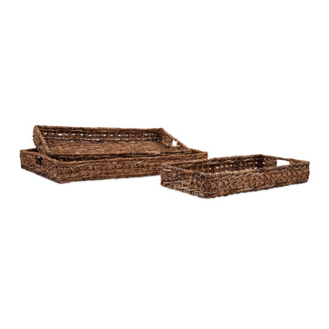 Madura Banana Leaf Trays Set Of 3 Brown Iron