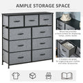 Homcom 9 Drawers Storage Chest Dresser Organizer Unit W Steel Frame, Wood Top, Easy Pull Fabric Bins, For Bedroom, Hallway, Closet, Entryway, Black & Grey Black Grey Polyester