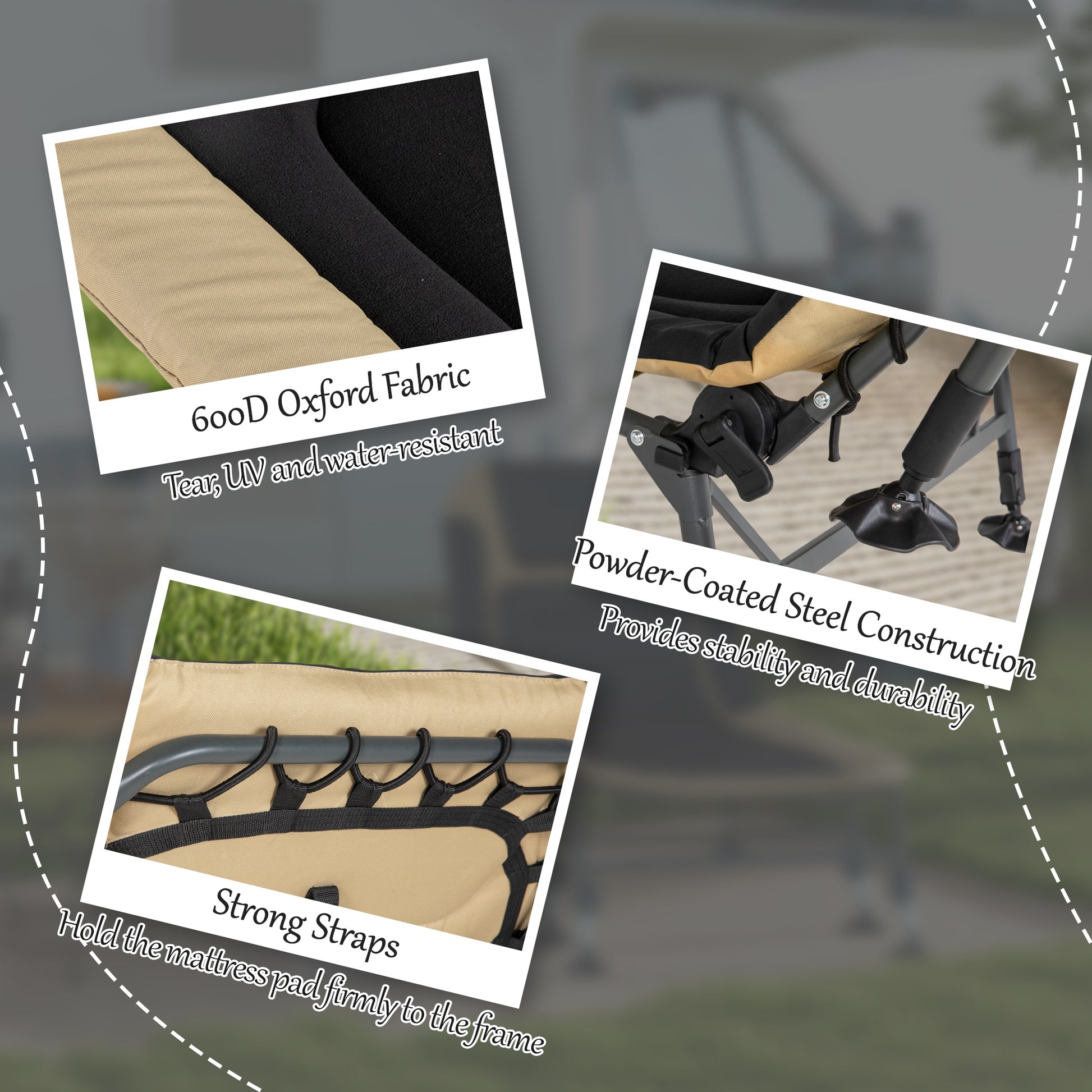 Outsunny Camping Cot For Adults, Folding Bed With Soft Padded Cushions & Headrest, 180 Adjustable Reclining Lounger, Heavy Duty And Portable With A 400 Lbs. Capacity, Cream White Cream White Oxford Fabric