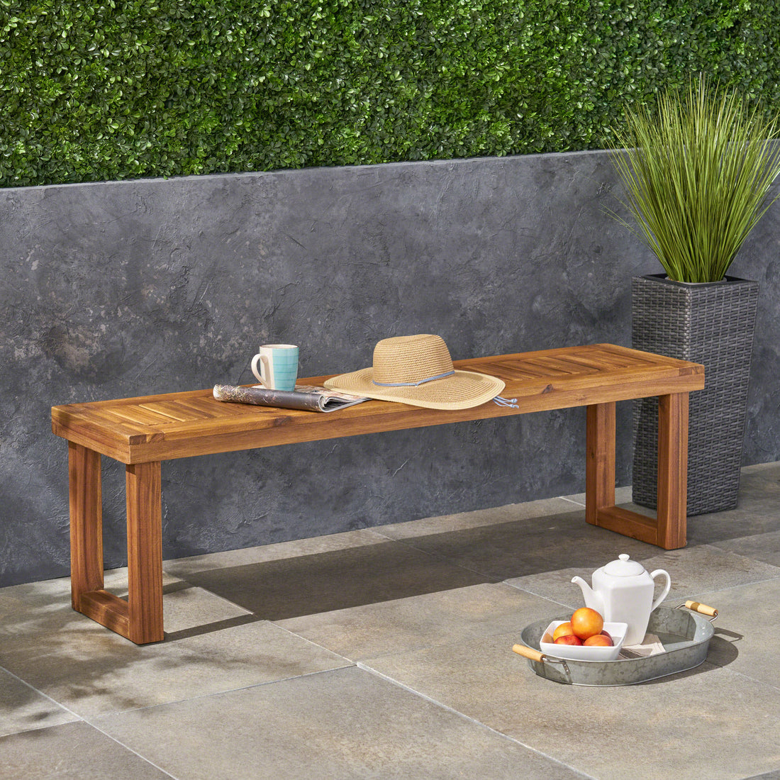 Nestor Bench, Natural Natural Acacia Wood