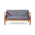 Aston Acacia Wood Outdoor Loveseat Set Loveseat&Coffee Table Teak Finish Dark Gray Cushion Teak Acacia Wood