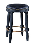 Bar Stools Set Of 2 Dark Blue Color, 360 Degree Swivel, Accent Wooden Swivel Seat Counter Height Bar Stool, Leather Upholstered Design, Barstool Perfect For Dining And Living Room Height 26