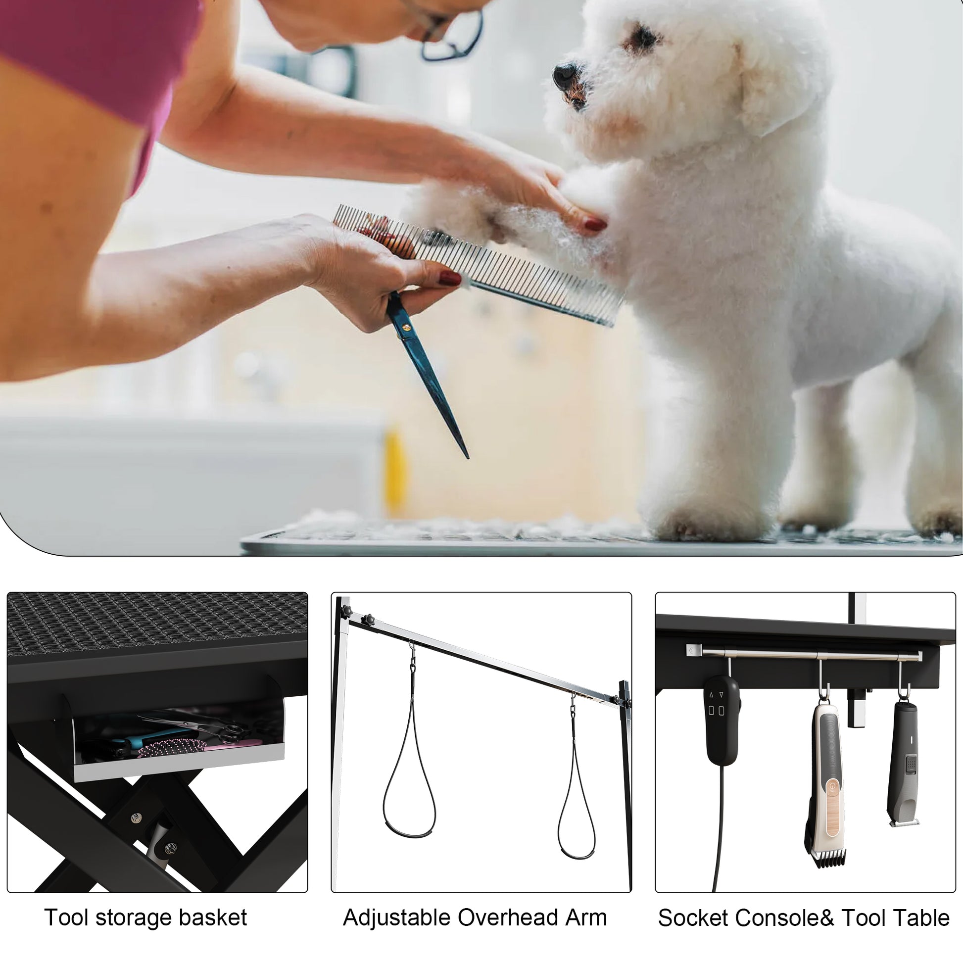 Electric Pet Grooming Table, 110V 220V Professional Groomer Recommend Super Deluxe Electric Pet Grooming Table, 110V 220V Professional Groomer Recommend Height Adjust From 8 Up To 36Inch Black Color Black Carbon Steel