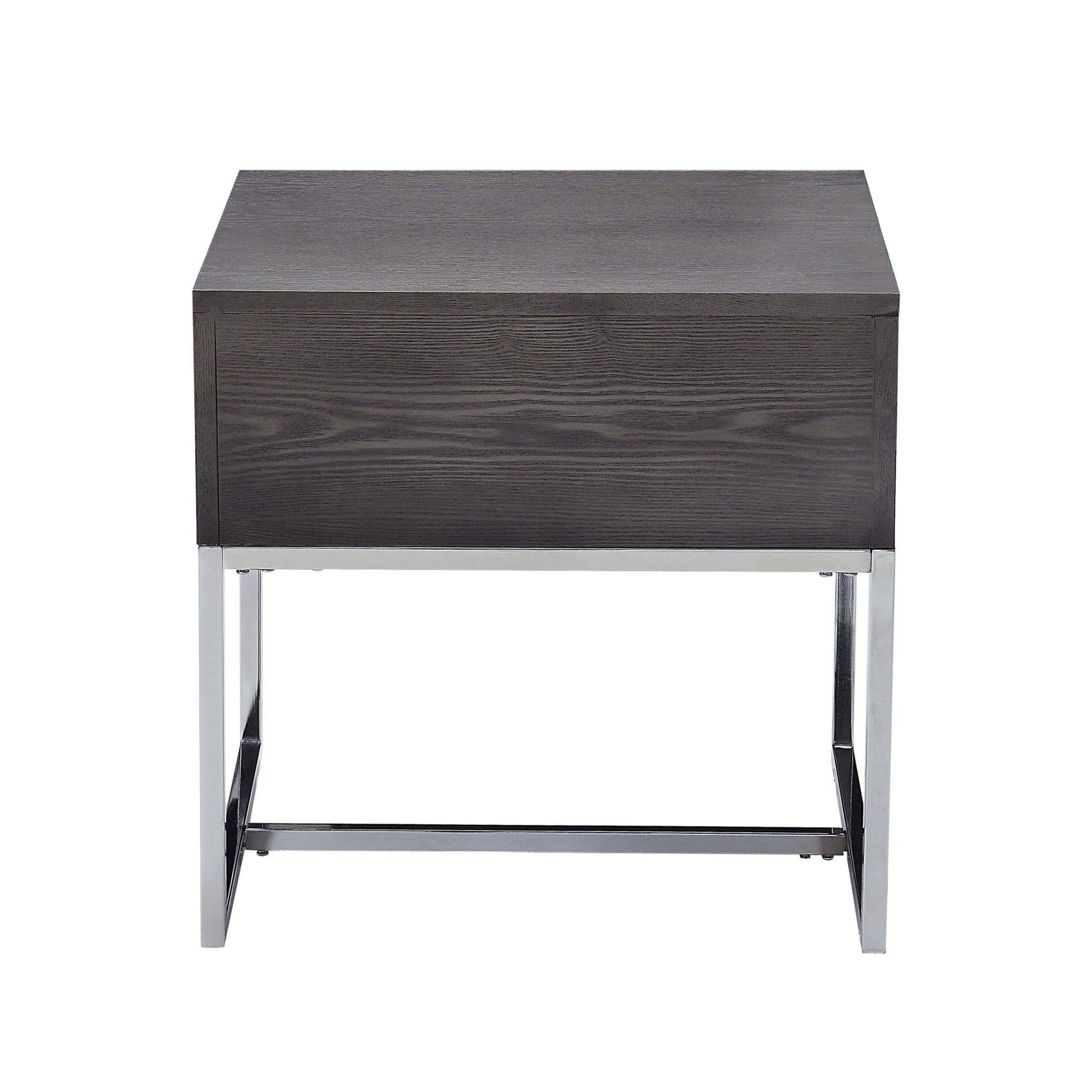 Grey Oak And Chrome Storage End Table - Oak