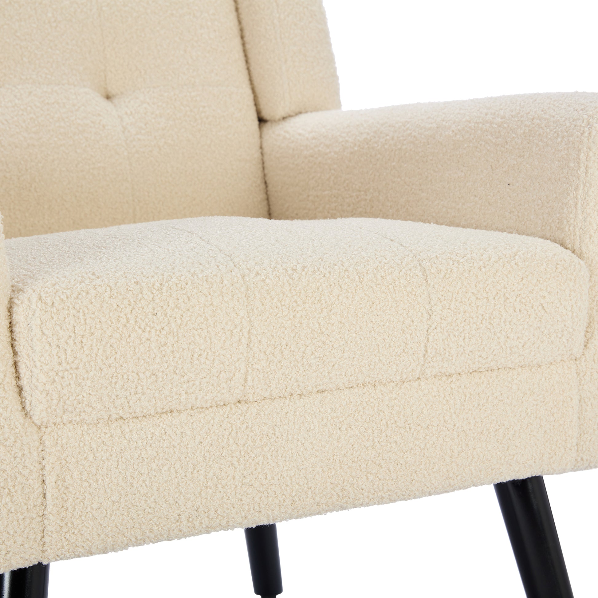 Modern Soft Teddy Material Ergonomics Accent Chair Living Room Chair Bedroom Chair Home Chair With Black Legs For Indoor Home White Teddy Fabric White Foam Upholstered
