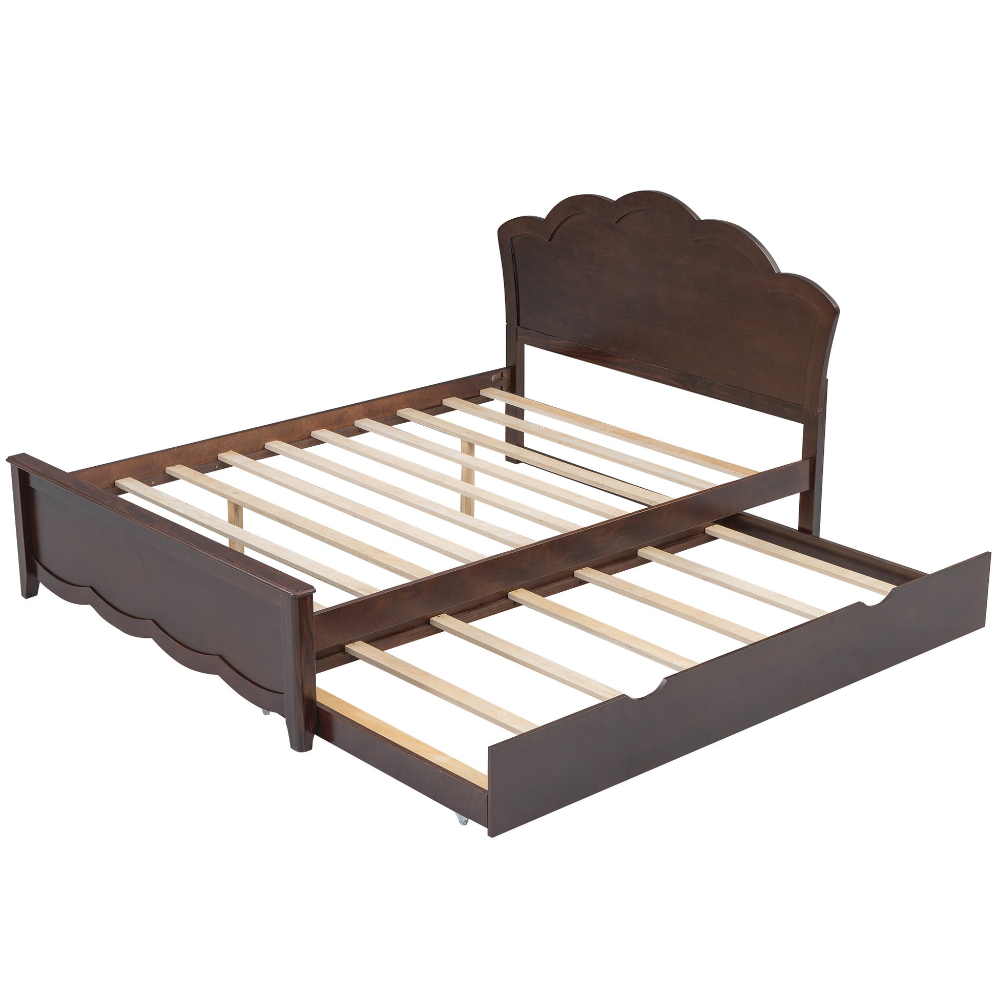 Full Size Wood Platform Bed With Headboard And Twin Size Trundle, Cappuccino Box Spring Not Required Full Cappuccino Wood Bed Frame Solid Wood Mdf