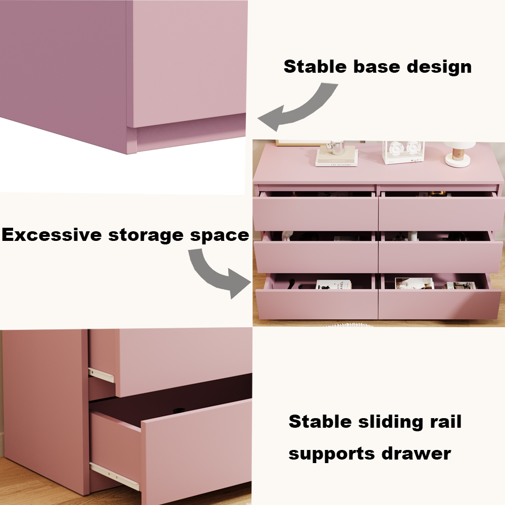 Pink Large 6 Drawers Chest Of Drawer Dressers Table Sliding Pink Drawer 5 Drawers & Above Bedroom Extra Deep Drawers 6 Corner Black Mdf