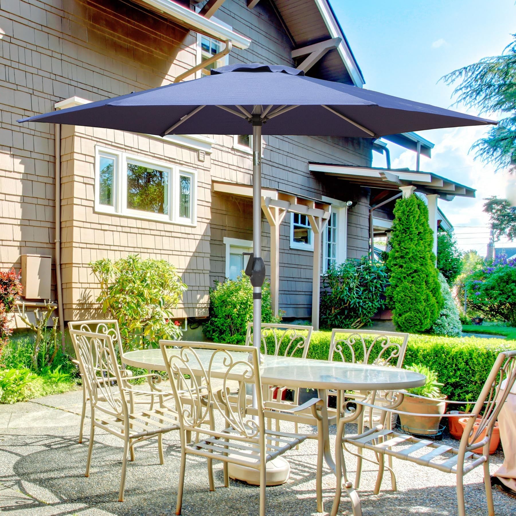 7 ft patio table umbrella 7.5Ft Patio Umbrella, Outdoor Table Umbrella With Push Button Tilt And Crank, Uv Protection Waterproof Market Sun Umbrella With 6 Sturdy Ribs For