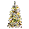 4Ft Pre Lit Spruce Snow Flocked Christmas Tree With Pine Cones, Artificial Xmas Tree With 170 Branch Tips,Mixed Pe & Pvc Branches, 120 Multi Color Led Lights, 11 Flashing Modes, Holiday D Cor White Green Polyethylene,Pvc