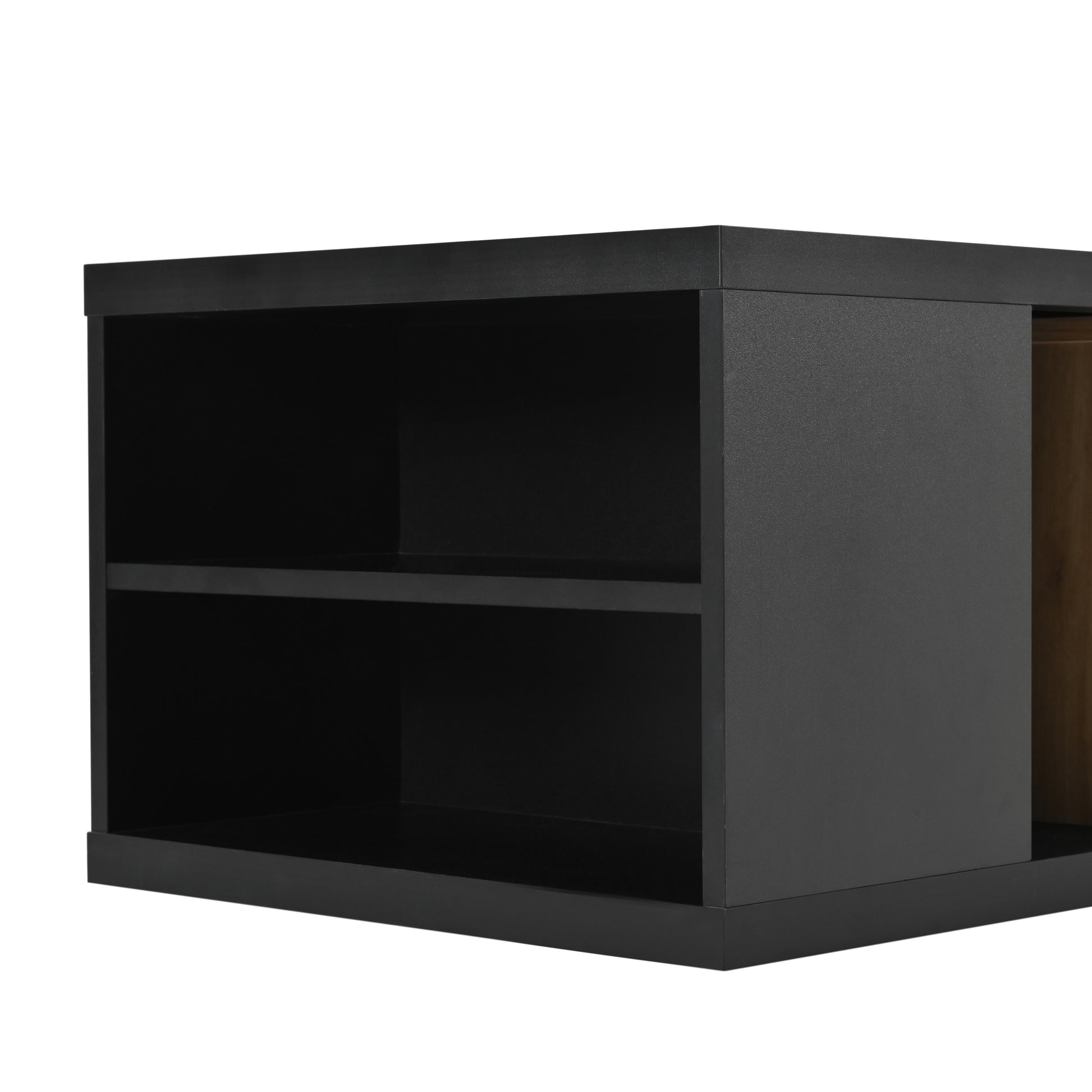 47.2'' 57''W Extendable Coffee Table With 2 Storage Drawers, Dual Tone Wood Center Table With Extendable Sliding Tabletop, Multi Functional Hidden Storage Sofa Table For Living Room, Black Black Primary Living Space Drawers Rectangular Particle Board Mdf