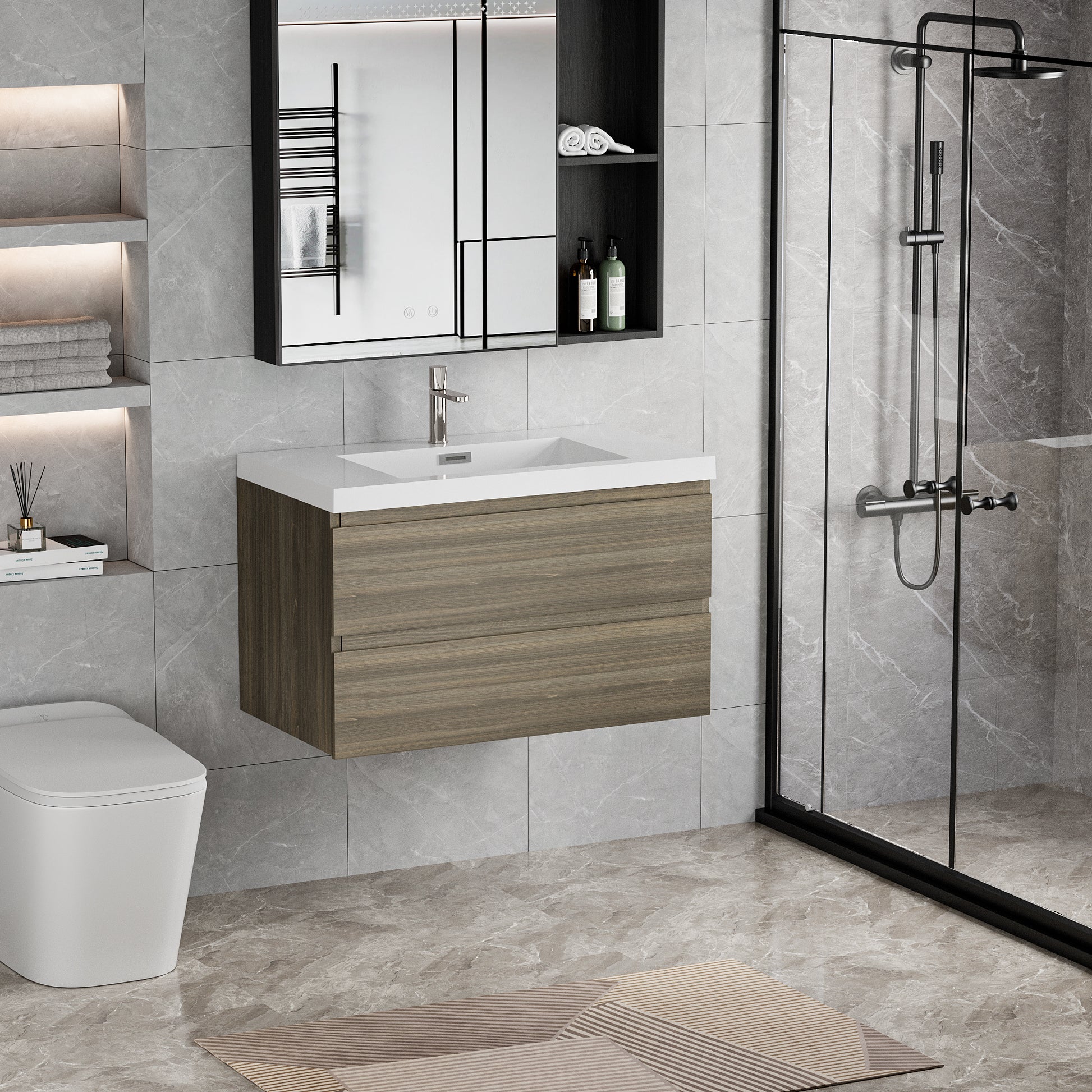 36" Floating Bathroom Vanity with Sink, Modern Wall 2-grey-bathroom-wall mounted-melamine