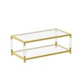 Modern Minimalist Living Room Furniture Set, Stylish Transparent Acrylic Leg Coffee Table, Square Edge Table, Tempered Glass Face Tea Table Combination Gold End Table Golden,Transparent Glass Acrylic