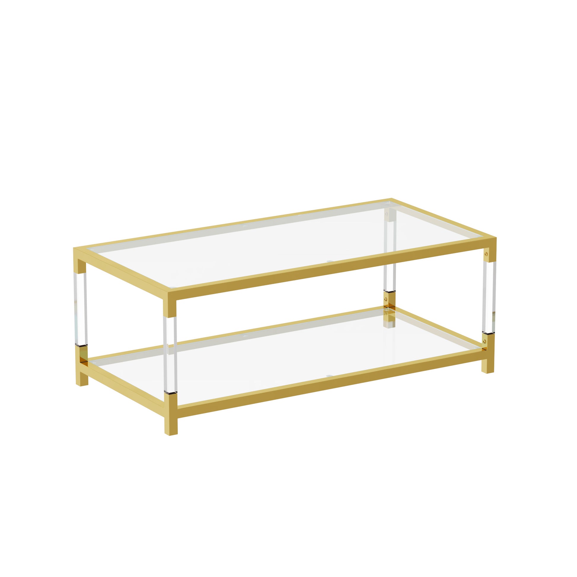 Modern Minimalist Living Room Furniture Set, Stylish Transparent Acrylic Leg Coffee Table, Square Edge Table, Tempered Glass Face Tea Table Combination Gold End Table Golden,Transparent Glass Acrylic