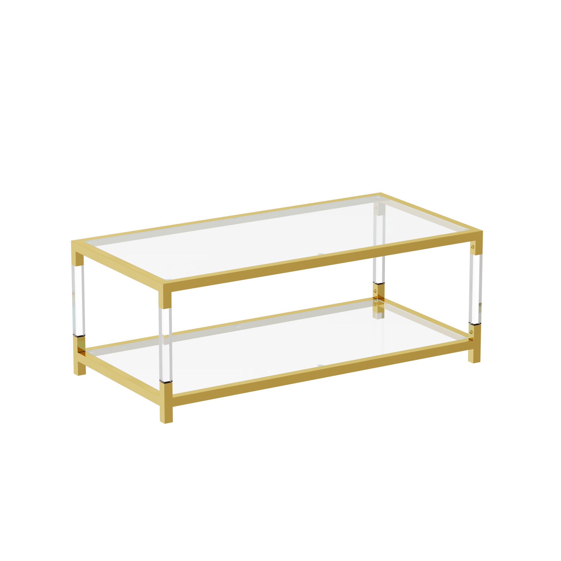 Modern Minimalist Style Gold Metal Frame With Acrylic Leg Coffee Table Cs 1195 Golden,Transparent Glass Acrylic