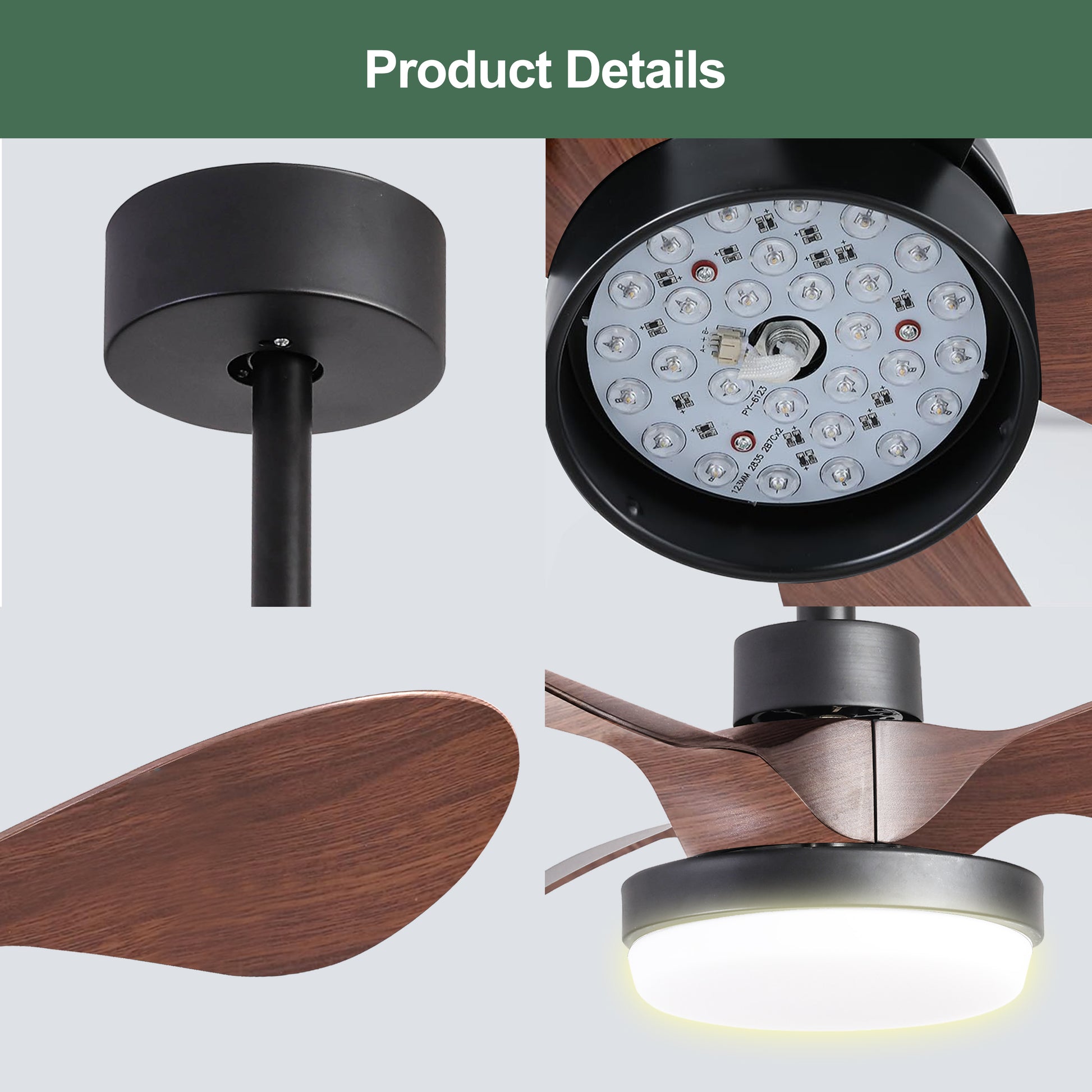 24" Black Small Ceiling Fan With Light Remote Control ,Modern Low Profile Ceiling Fan, 6 Speeds Quiet Reversible Dc Motor For Bedroom,Kitchen Black Brown Classic Abs Steel Q235