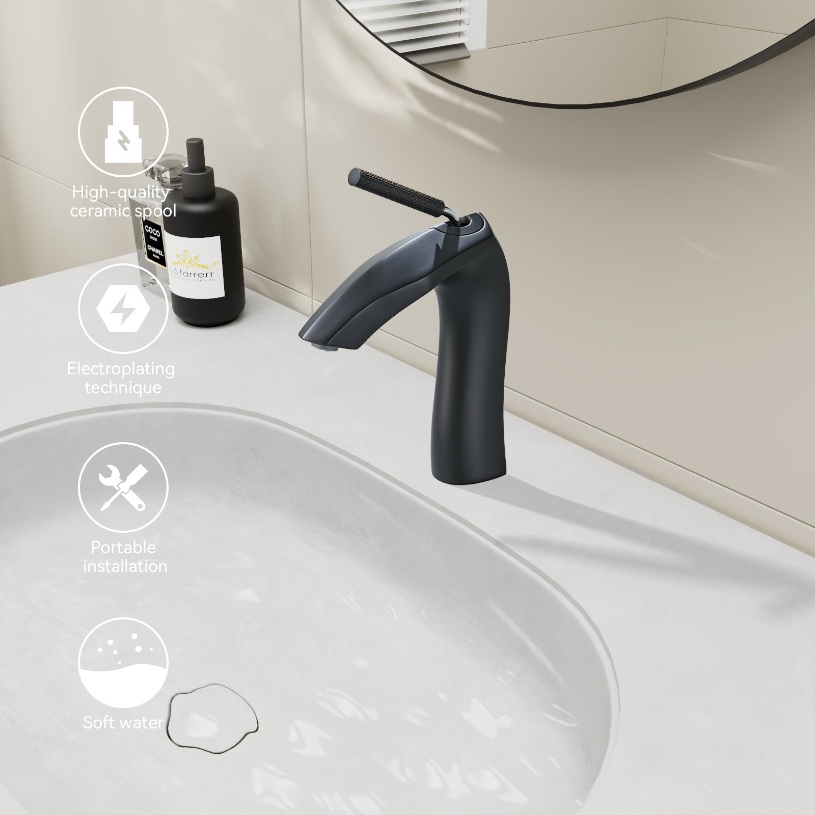 Matte Black Single Handle Lavatory Basin Sink Faucet One Matte Black Deck Mounted Single Hole Faucets Bathroom Matte Black Contemporary Brass Manual