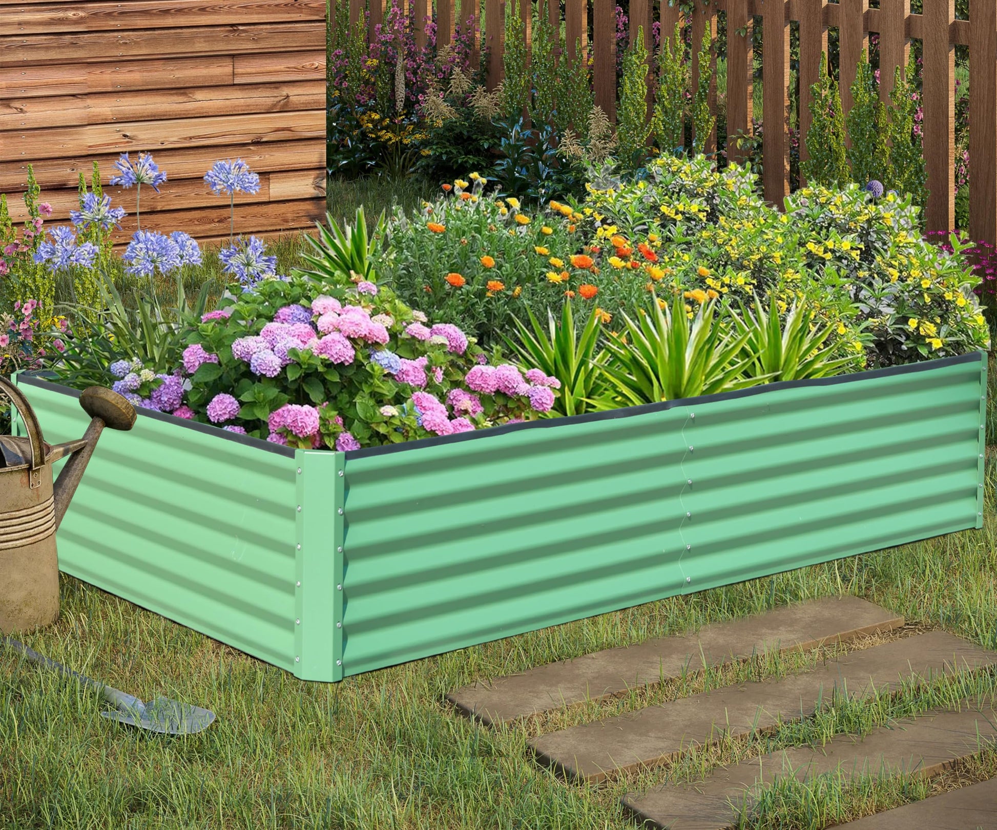 6X3X1.5Ft Galvanized Raised Garden Bed, Outdoor Planter Garden Boxes Large Metal Planter Box For Gardening Vegetables Fruits Flowers, Green Green Garden & Outdoor Steel