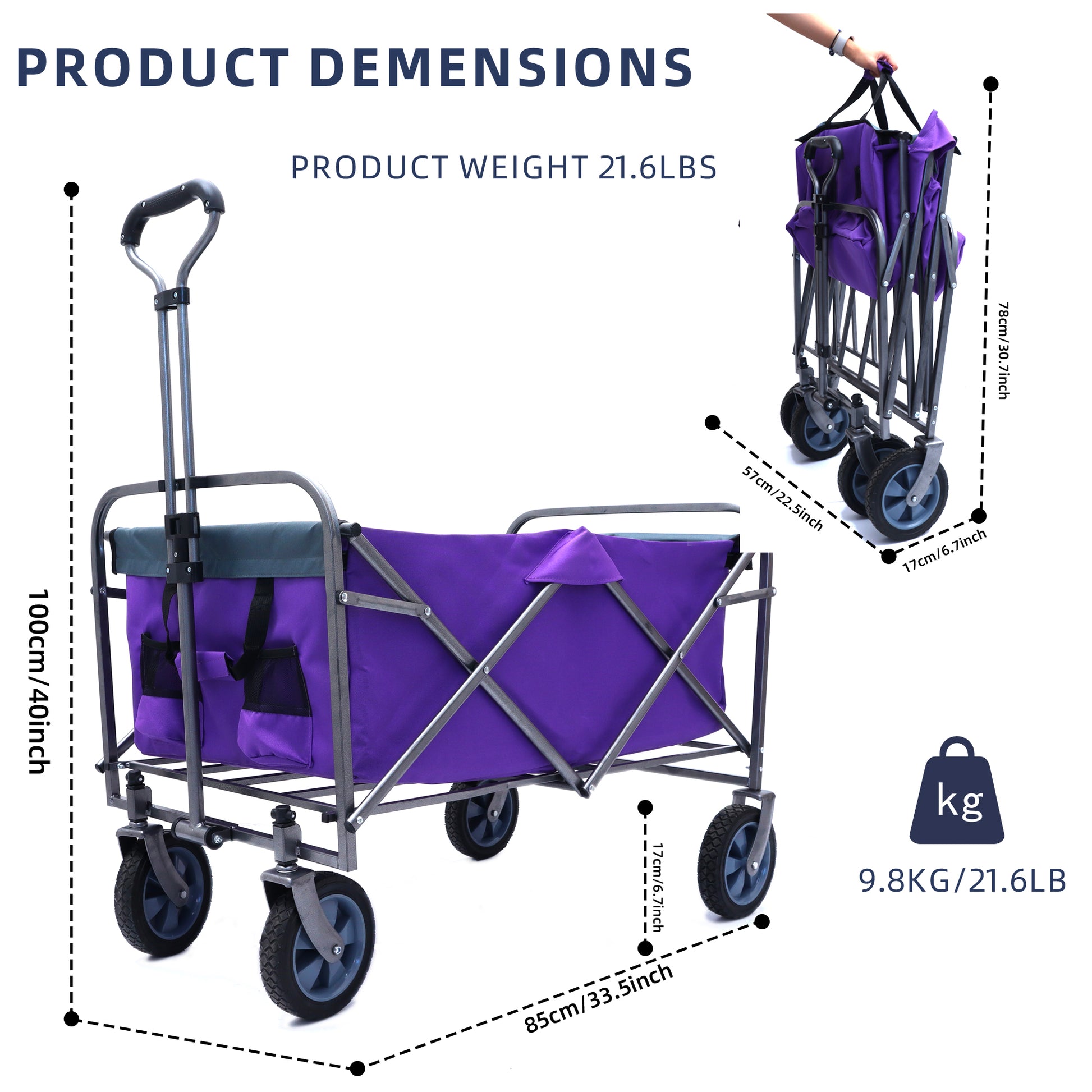 Outdoor Garden Multipurpose Micro Collapsible Beach Trolley Cart Camping Folding Wagon Purple Silver Garden & Outdoor Oxford Fabric Steel