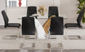 Table And Chair Set.Modern Dining Table, Tempered Glass Countertop With Artistic Mdf Legs.Paried With 6 Comfortable Chairs With Pu Seats And Metal Legs. Suitable For Various Decoration Styles. Black,Transparent Seats 6 Mdf Glass