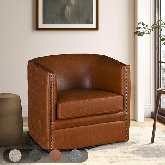 Capstone Tufted Barrel Swivel Chair Brown Wood