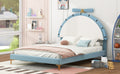 Full Size Upholstered Platform Bed With Alarm Clock Shaped Headboard, Blue Box Spring Not Required Full Blue Wood Bedroom Bed Frame Velvet Upholstered